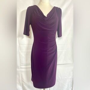 Lauren Ralph Lauren berry purple scoop neck 3/4 sleeve stretch mid dress size 6p